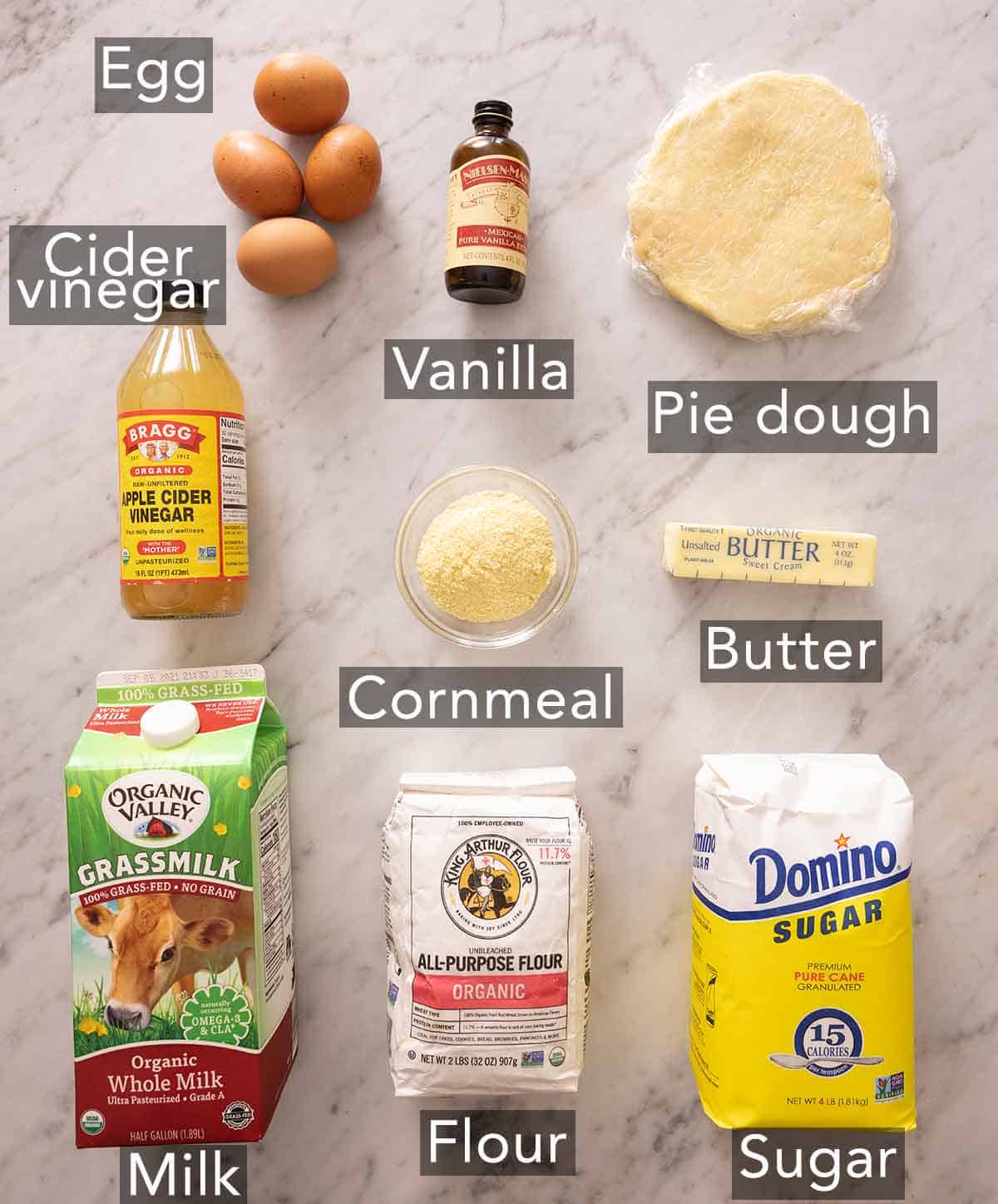 Ingredients needed to make chess pie.