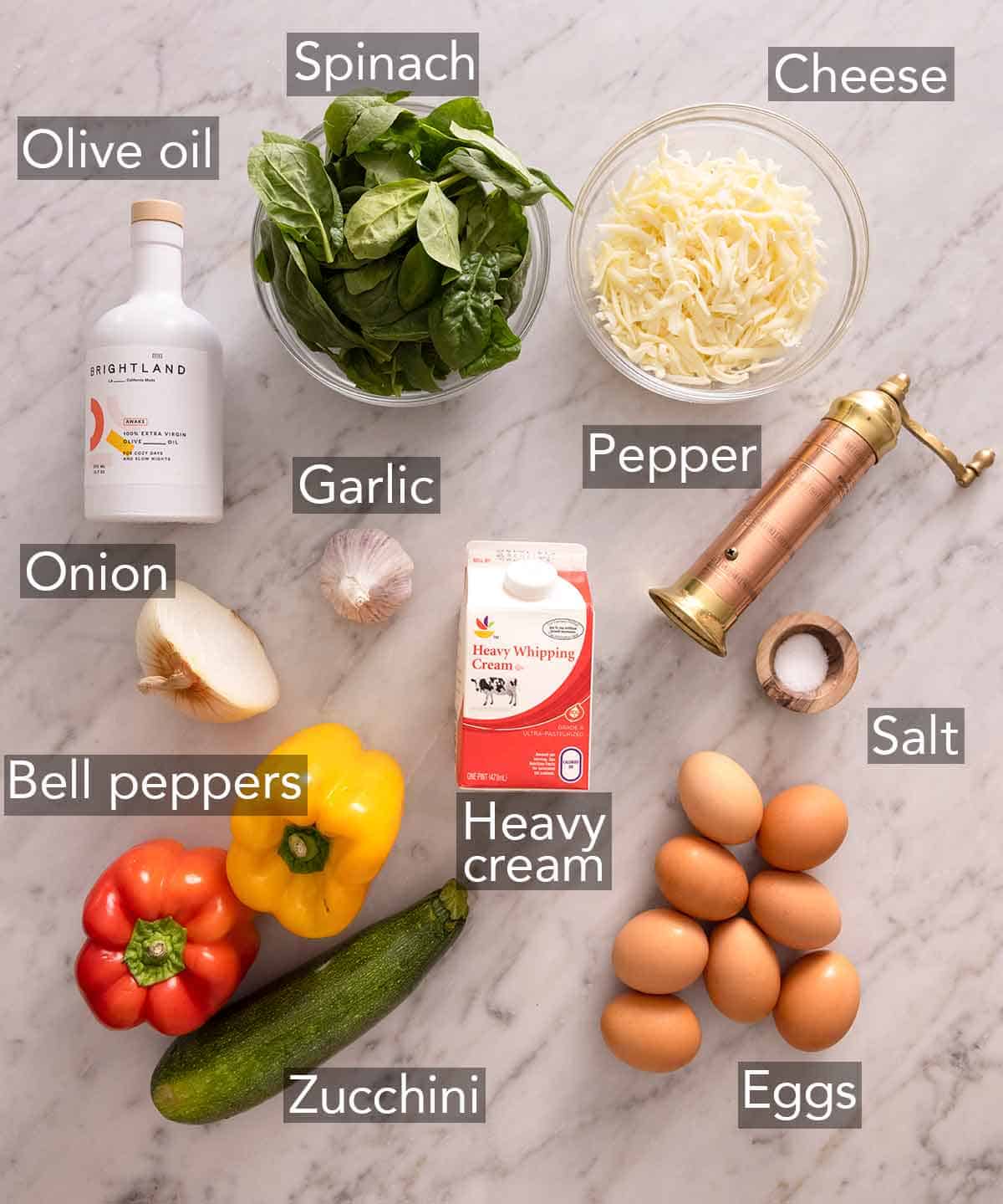 Ingredients needed to make a frittata.