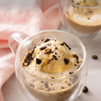 Pinterest graphic of a glass of affogato in front of a second one.