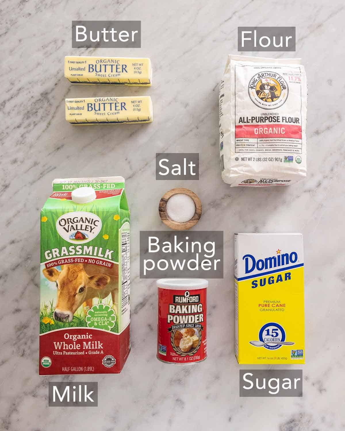 Ingredients needed to make biscuits.