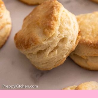 Pinterest graphic of a biscuit propped up on another biscuit with more scattered around.