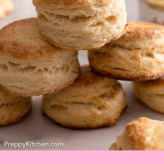 Pinterest graphic of five biscuits stacked in a pyramid shape.