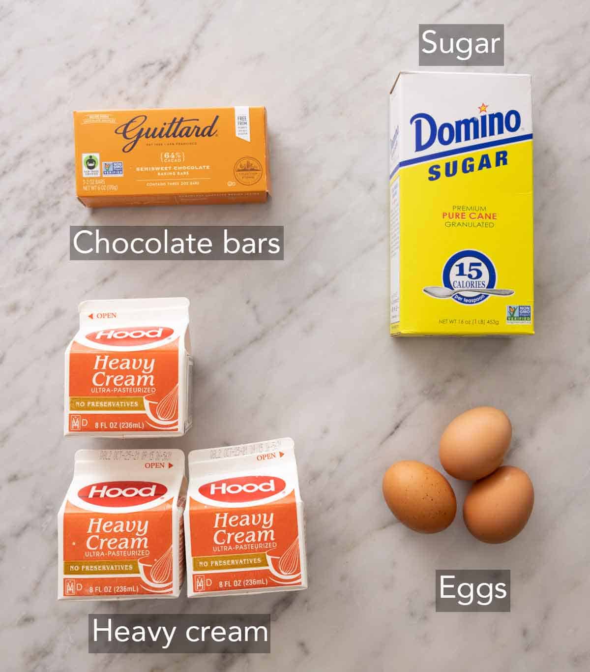 Ingredients needed to make chocolate mousse.