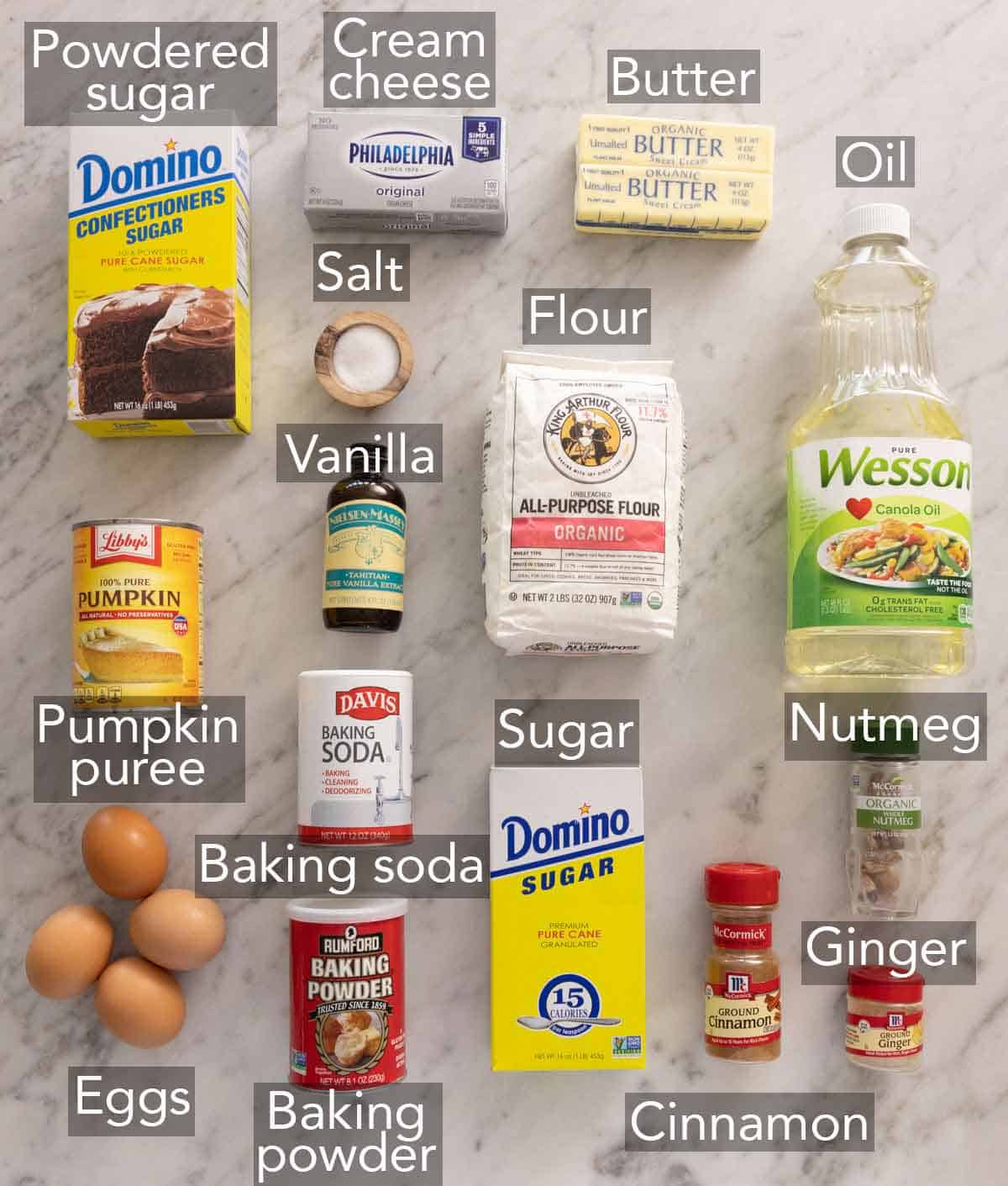 Ingredients needed to make pumpkin cake.