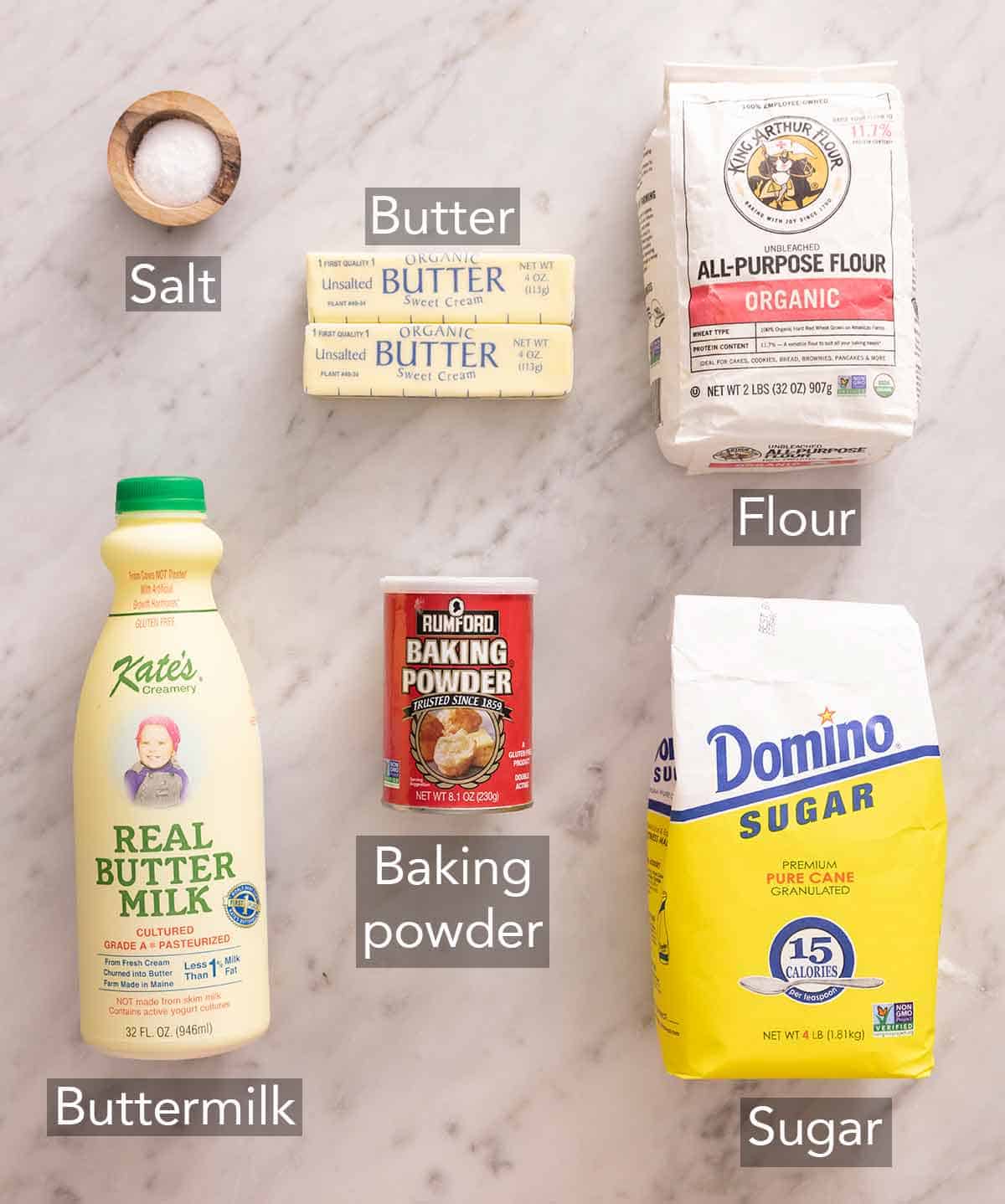 Ingredients needed to make biscuits.