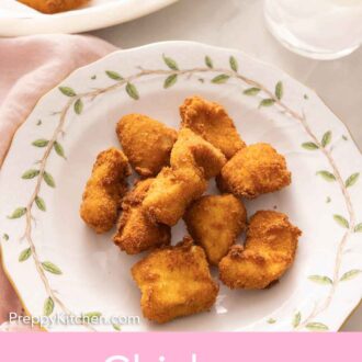 Pinterest graphic of an overhead view of a plate of chicken nuggets.