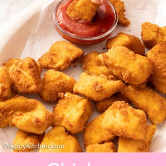 Pinterest graphic of a nugget dipped into ketchup.