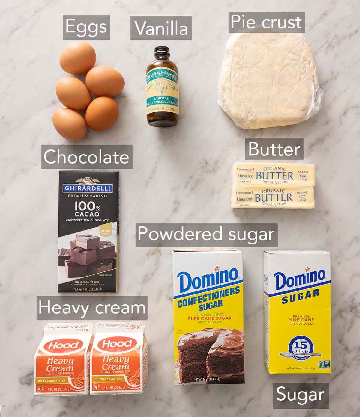 Ingredients needed for French silk pie.