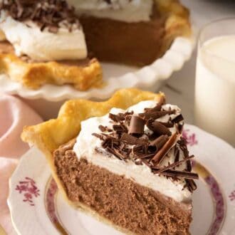 Pinterest graphic of a slice of French silk pie.