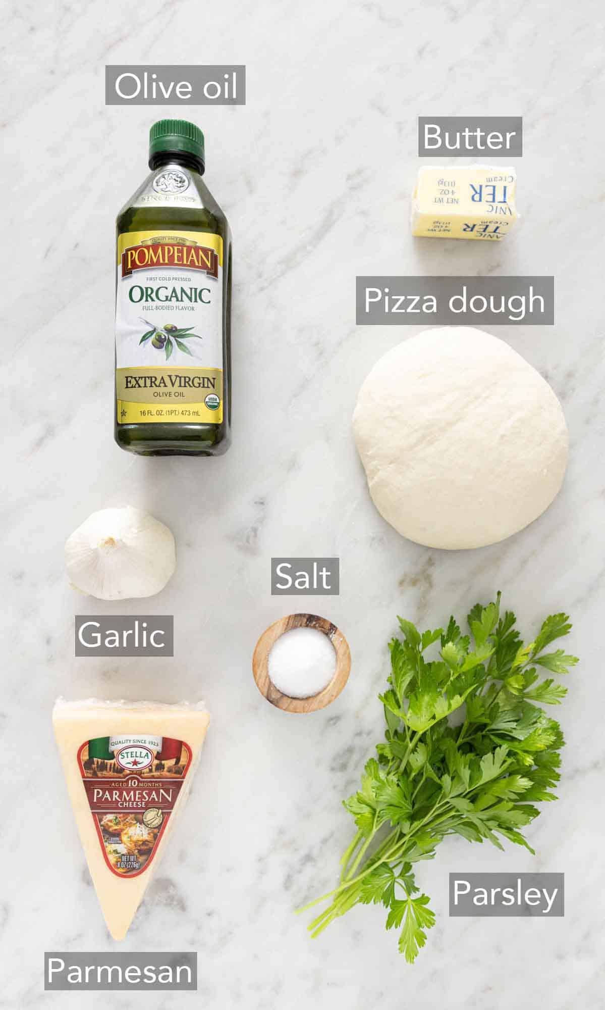 Ingredients needed to make garlic knots.