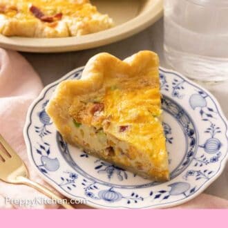 Pinterest graphic of a slice of quiche on a plate.