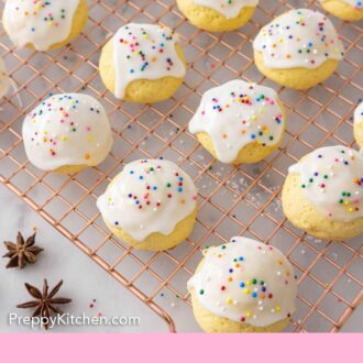Pinterest graphic of a wire rack with anise cookies.