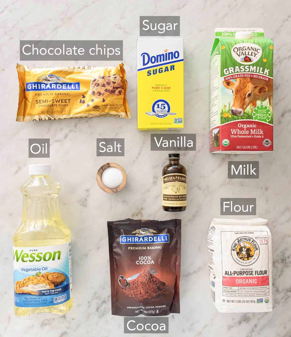 Ingredients needed to make a brownie in a mug.