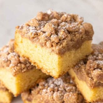 A stack of crumb cake.