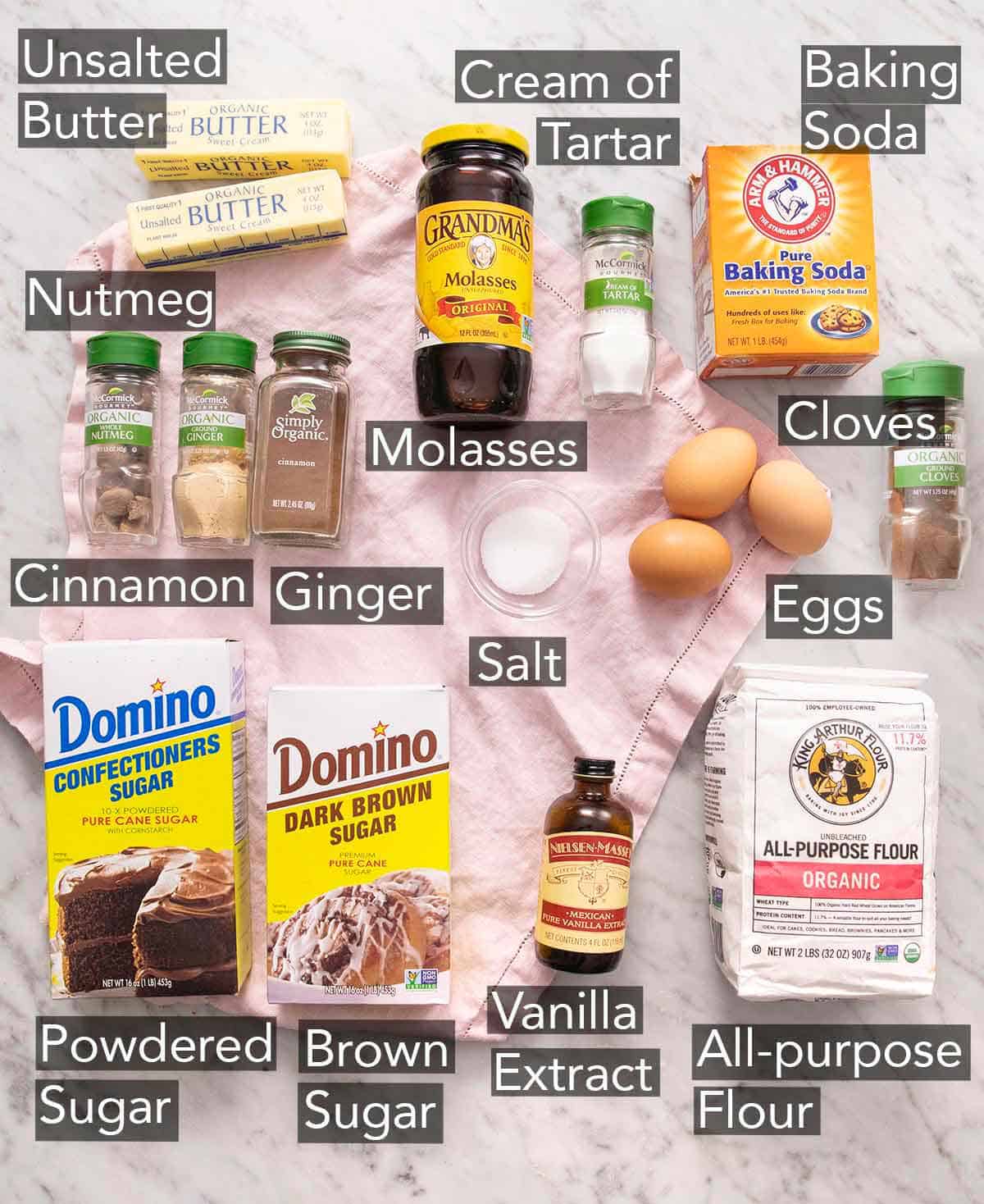 Ingredients needed to gingerbread cookies.