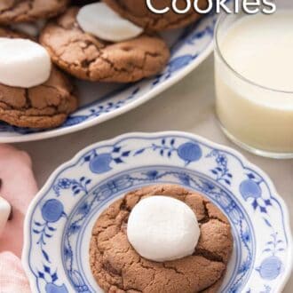 Pinterest graphic of a plate with a hot chocolate cookie on it.
