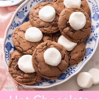 Pinterest graphic of a platter of hot chocolate cookies.
