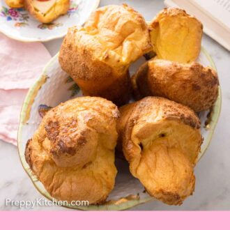 Pinterest graphic of a platter of popovers.