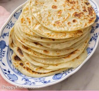 Pinterest graphic of a platter of a platter of lefse on top of each other.
