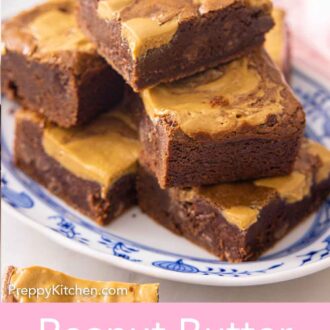 Pinterest graphic of a platter of peanut butter brownies.