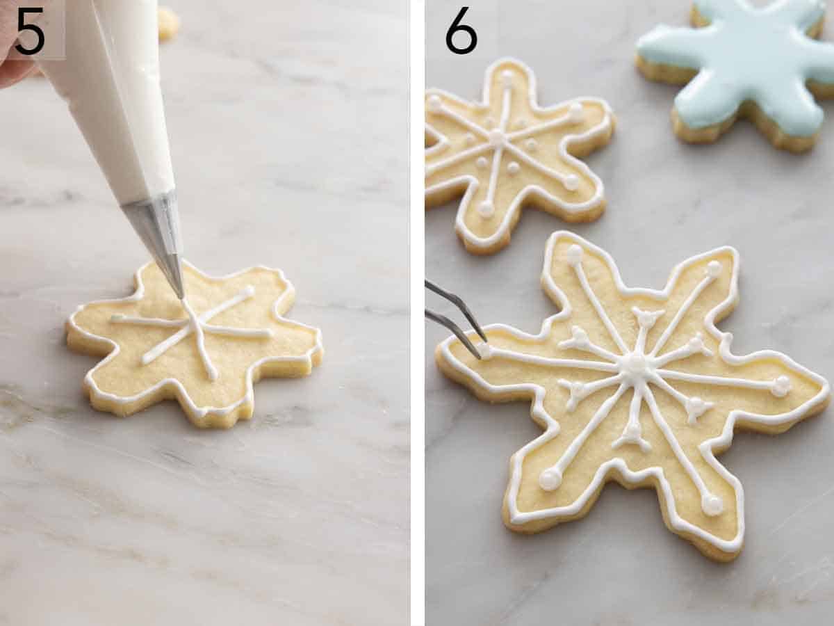 Set of two photos showing cookies decorated with icing and sprinkles.