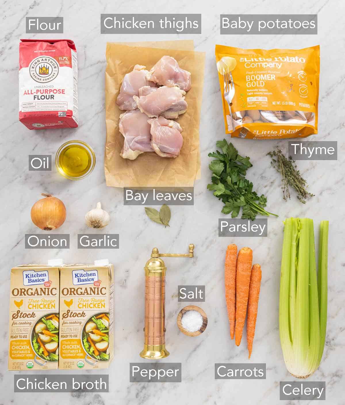 Ingredients needed for chicken stew.