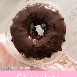 Pinterest graphic of the overhead view of a chocolate bundt cake.