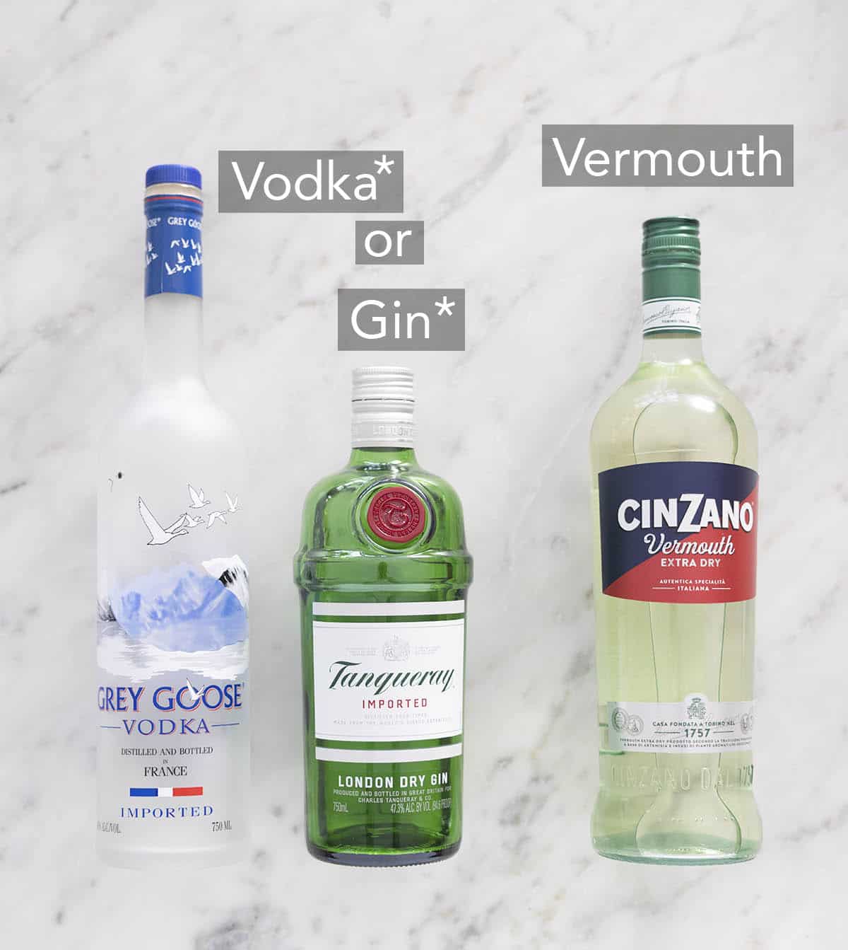Ingredients needed to make a martini.