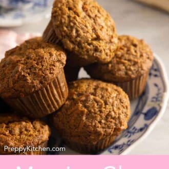 Pinterest graphic of a platter of morning glory muffins.