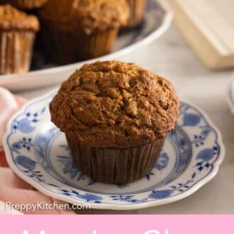 Pinterest graphic of a morning glory muffin on a plate.