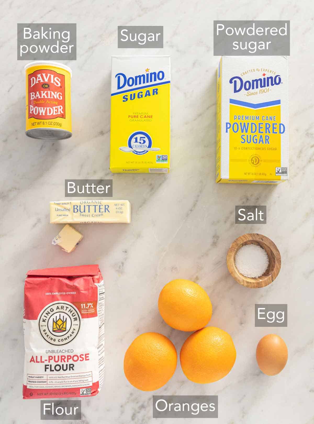 Ingredients needed to make orange cookies.