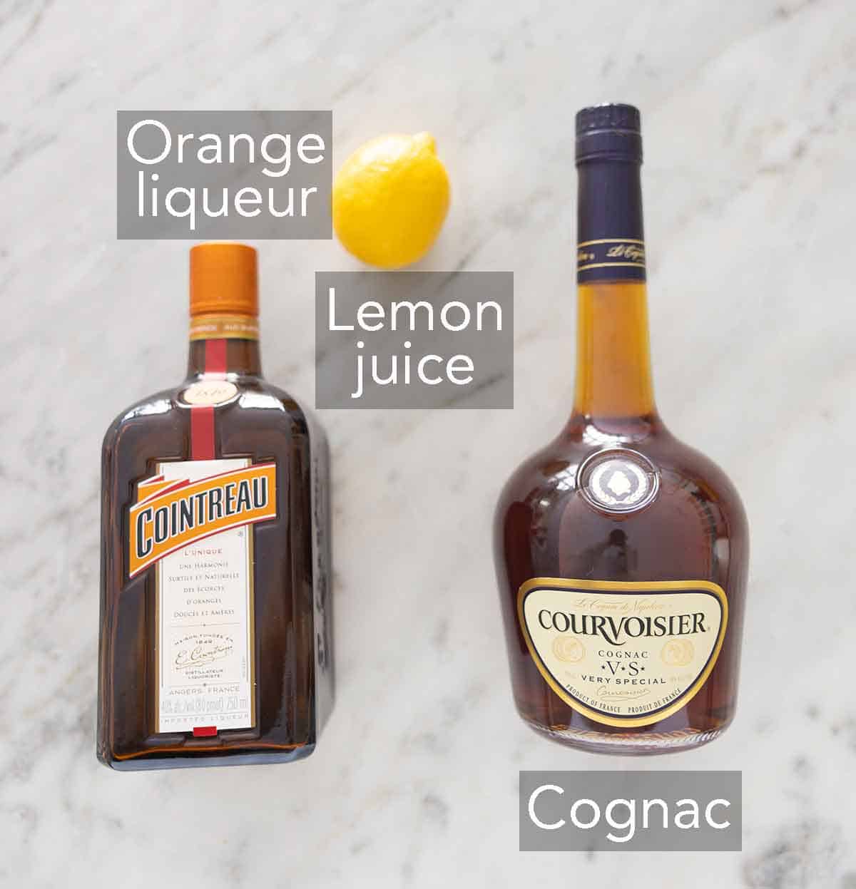 Ingredients needed to make a sidecar.