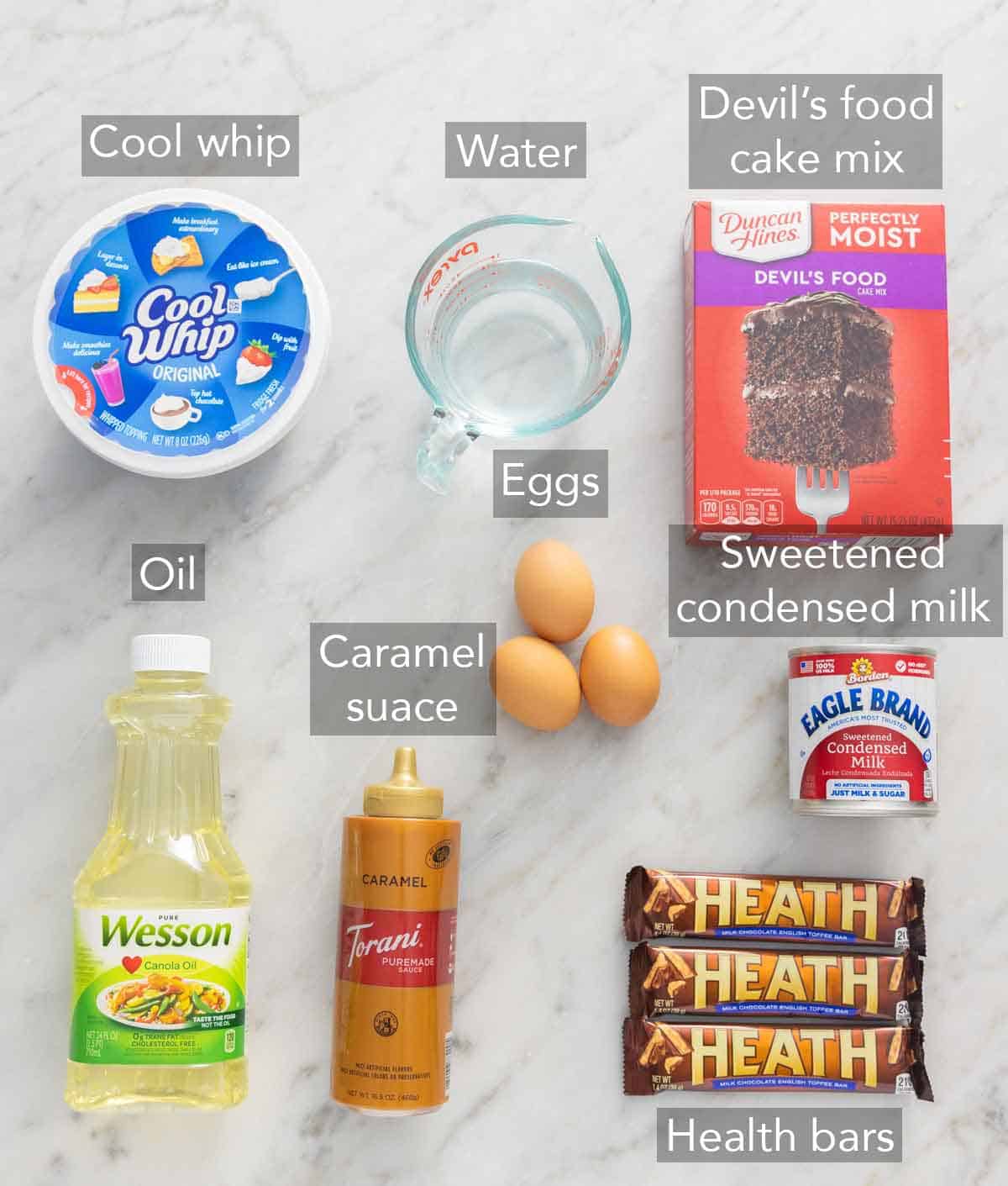 Ingredients needed to make better than sex cake recipe.