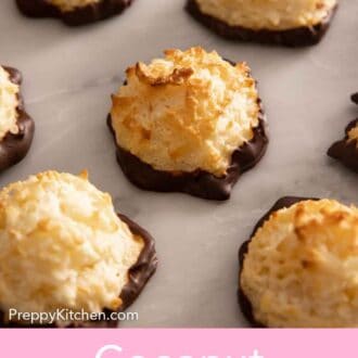 Pinterest graphic of a few rows of coconut macaroons.