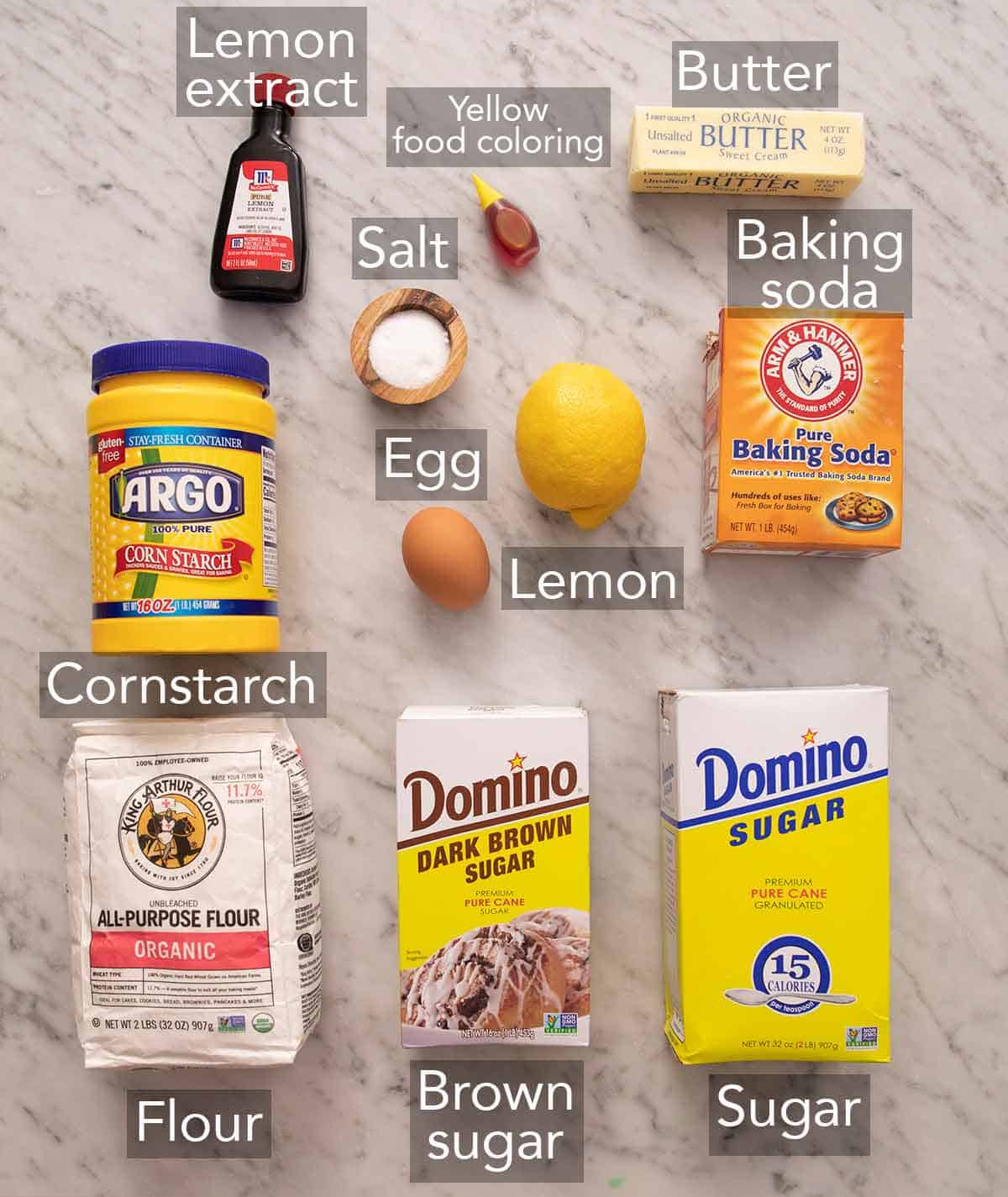 Ingredients needed to make lemon cookies.