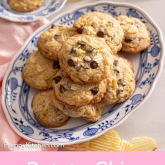 Pinterest graphic of a platter of potato chip cookies.