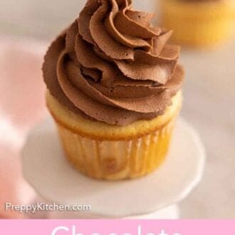 Pinterest graphic of a cupcake with chocolate buttercream frosting.