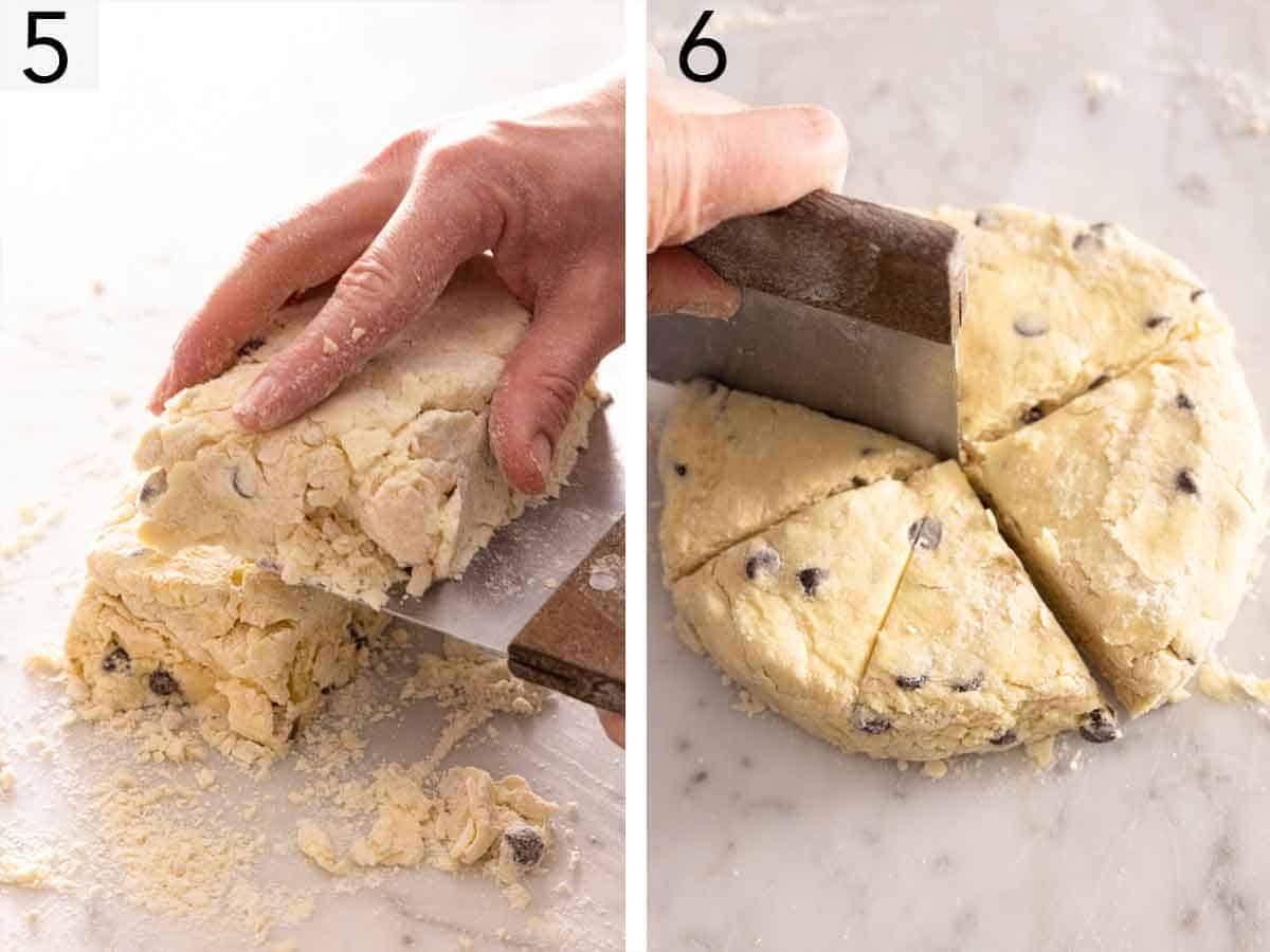Set of two photos showing the scone dough cut.