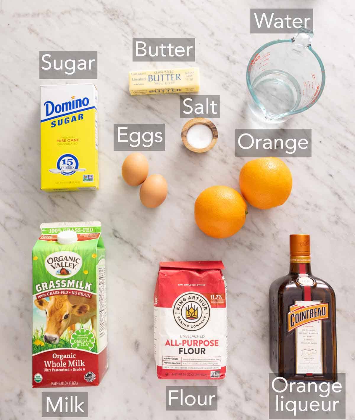 Ingredients for crepe suzette.