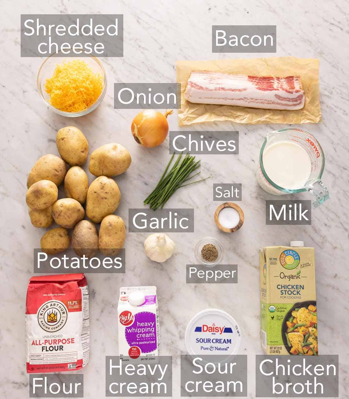 Ingredients needed to make potato soup.