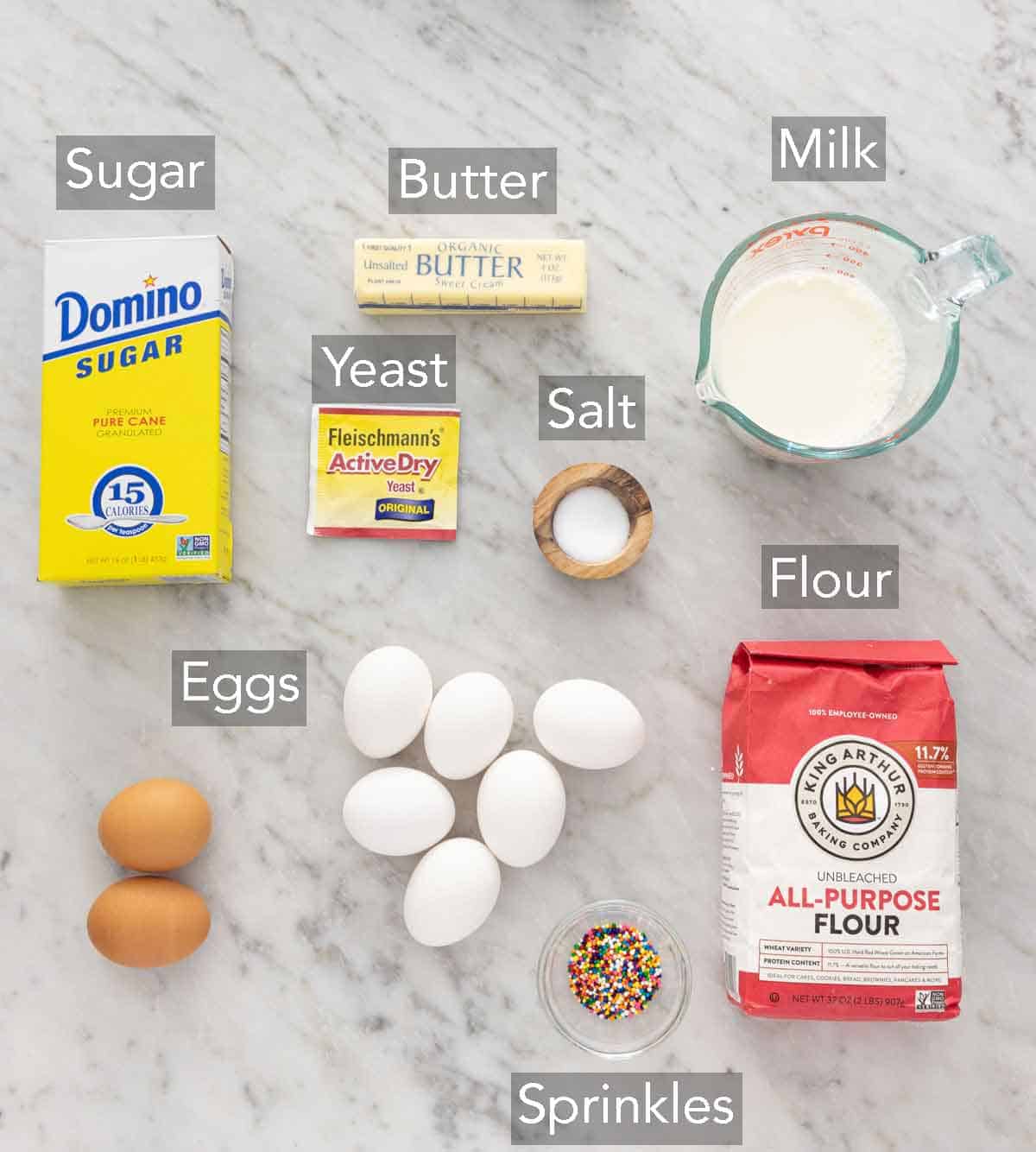 Ingredients needed to make Easter bread.