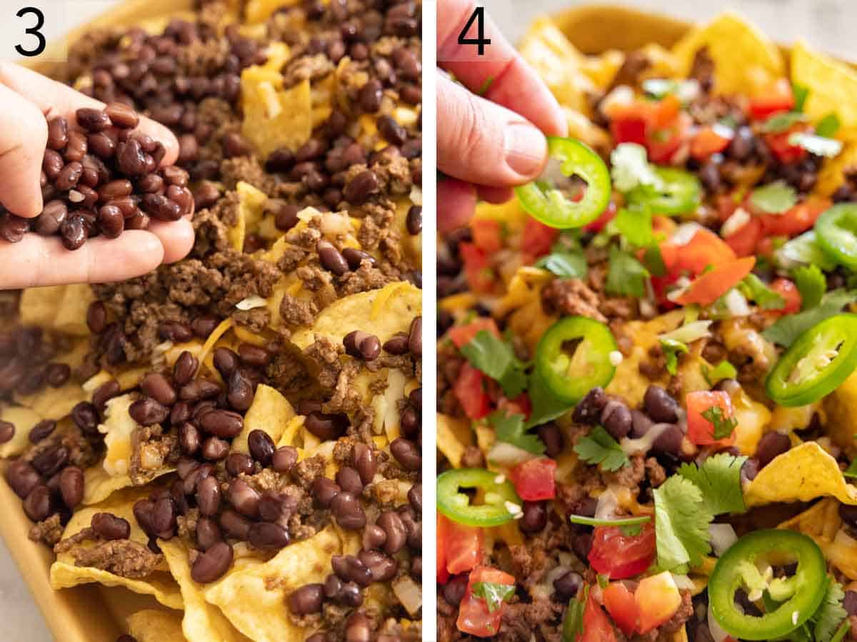 Set of two photos showing beans and other toppings