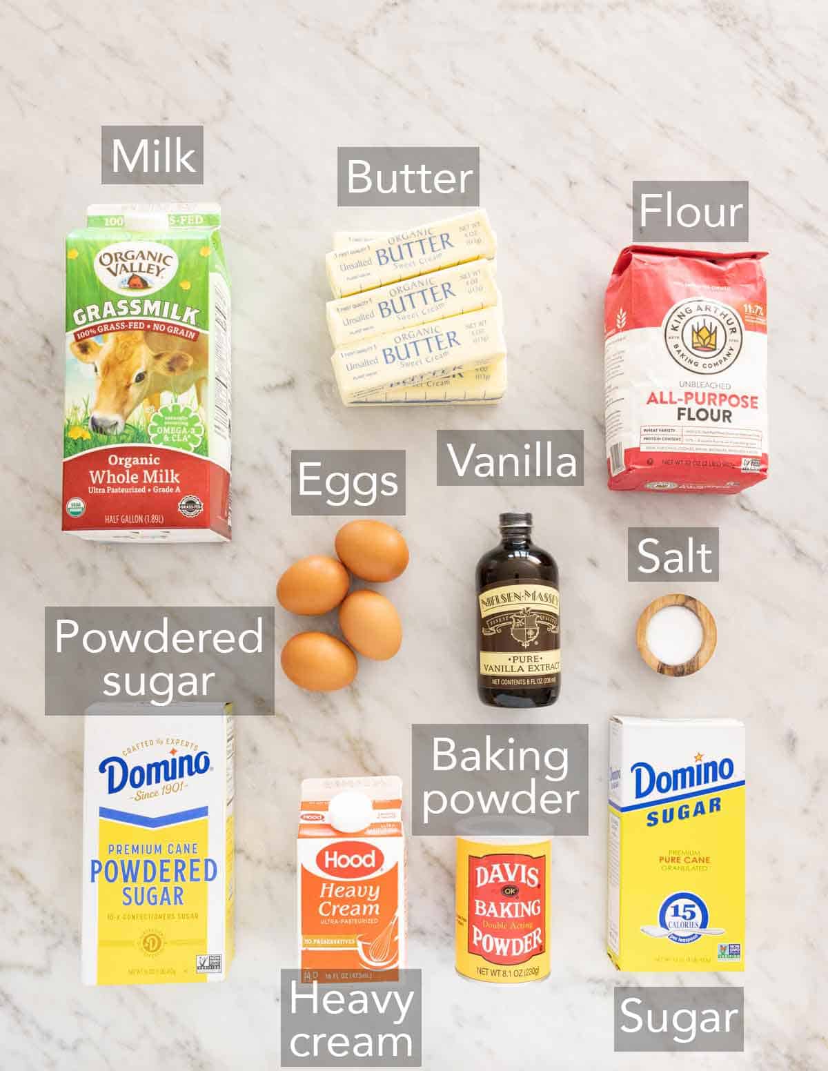 Ingredients needed to make a naked cake.