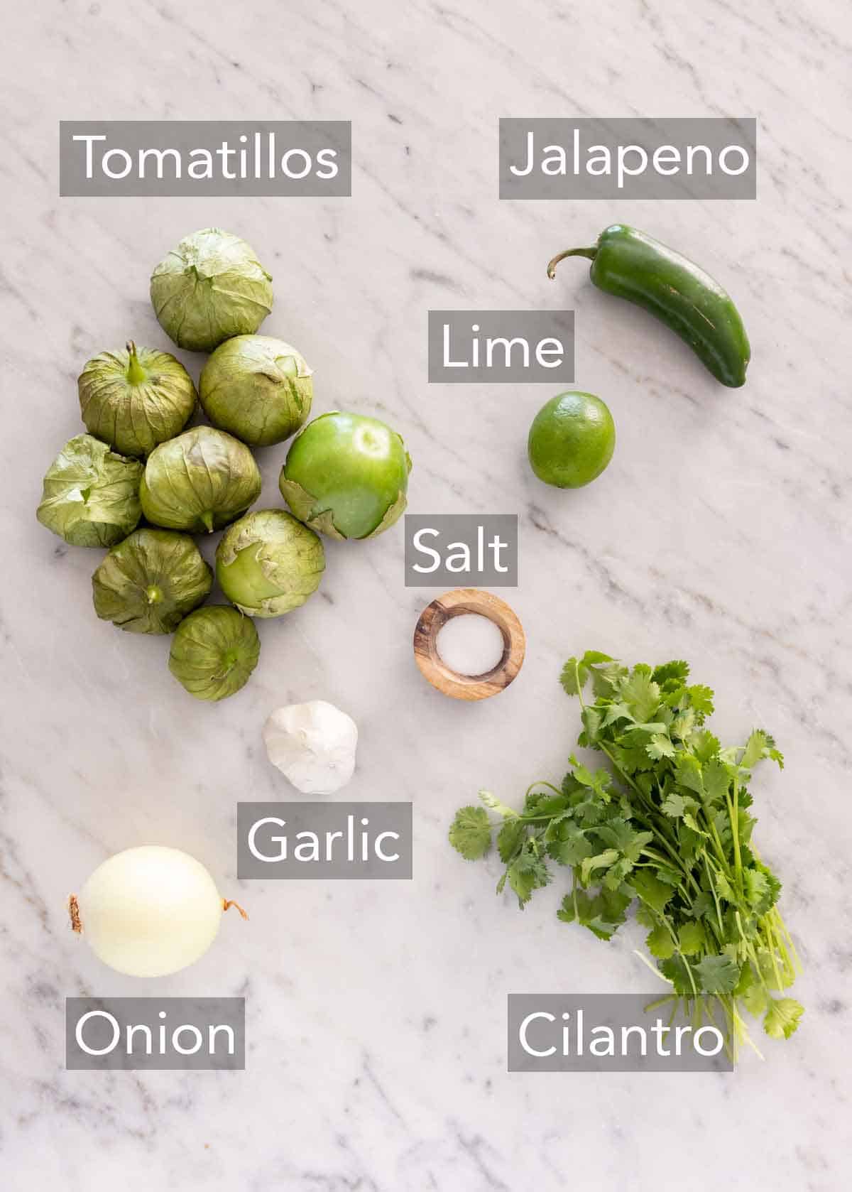 Ingredients needed to make salsa verde.