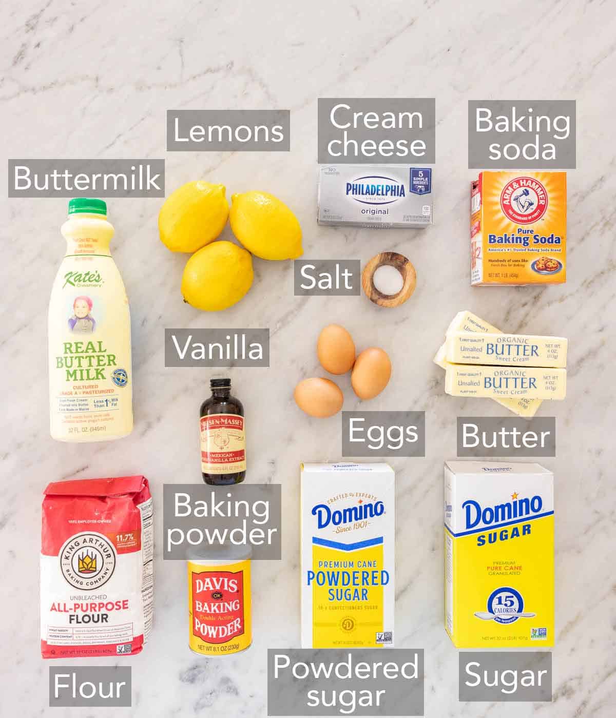 Ingredients needed to make a lemon cake.
