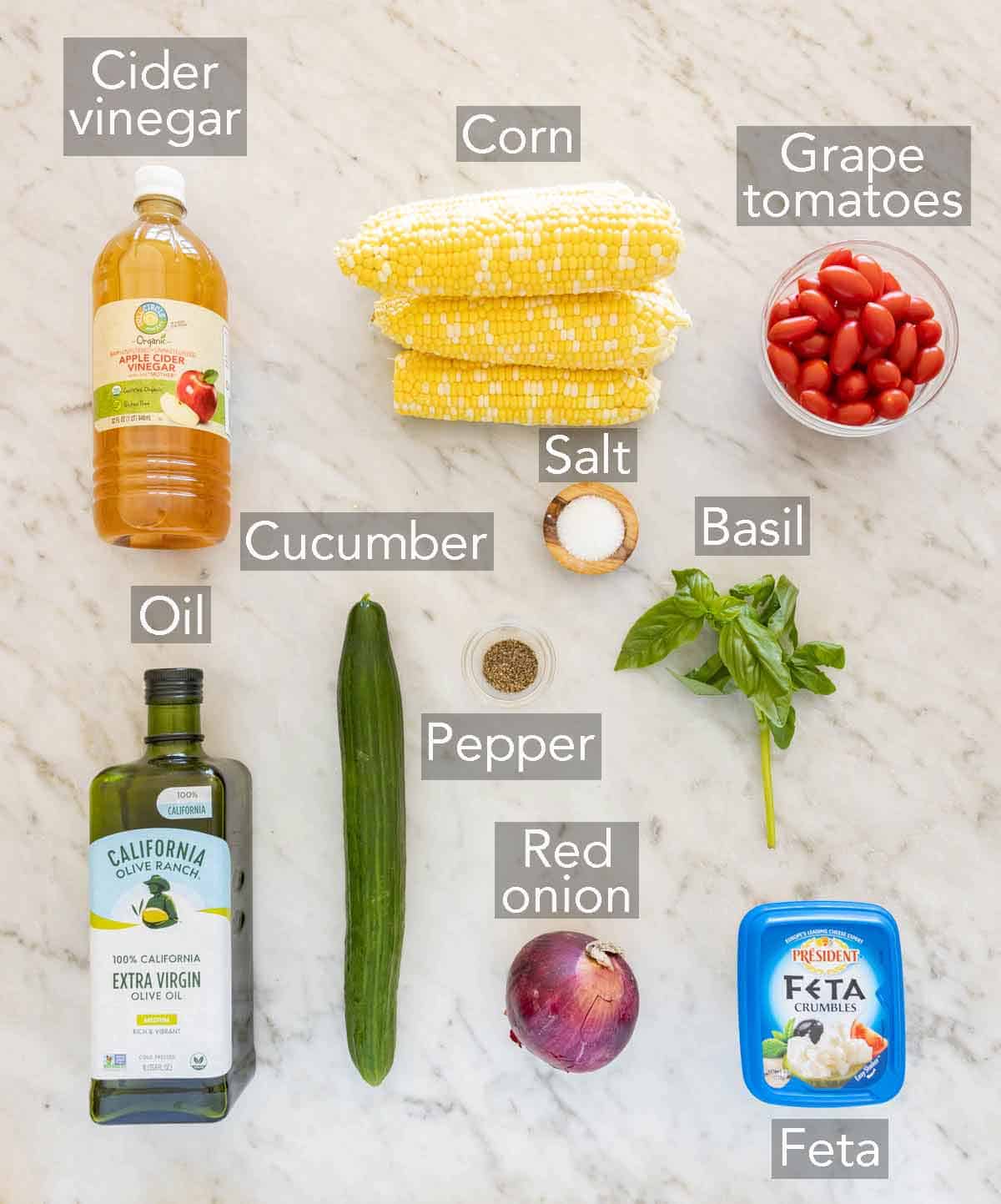 Ingredients needed to make corn salad.