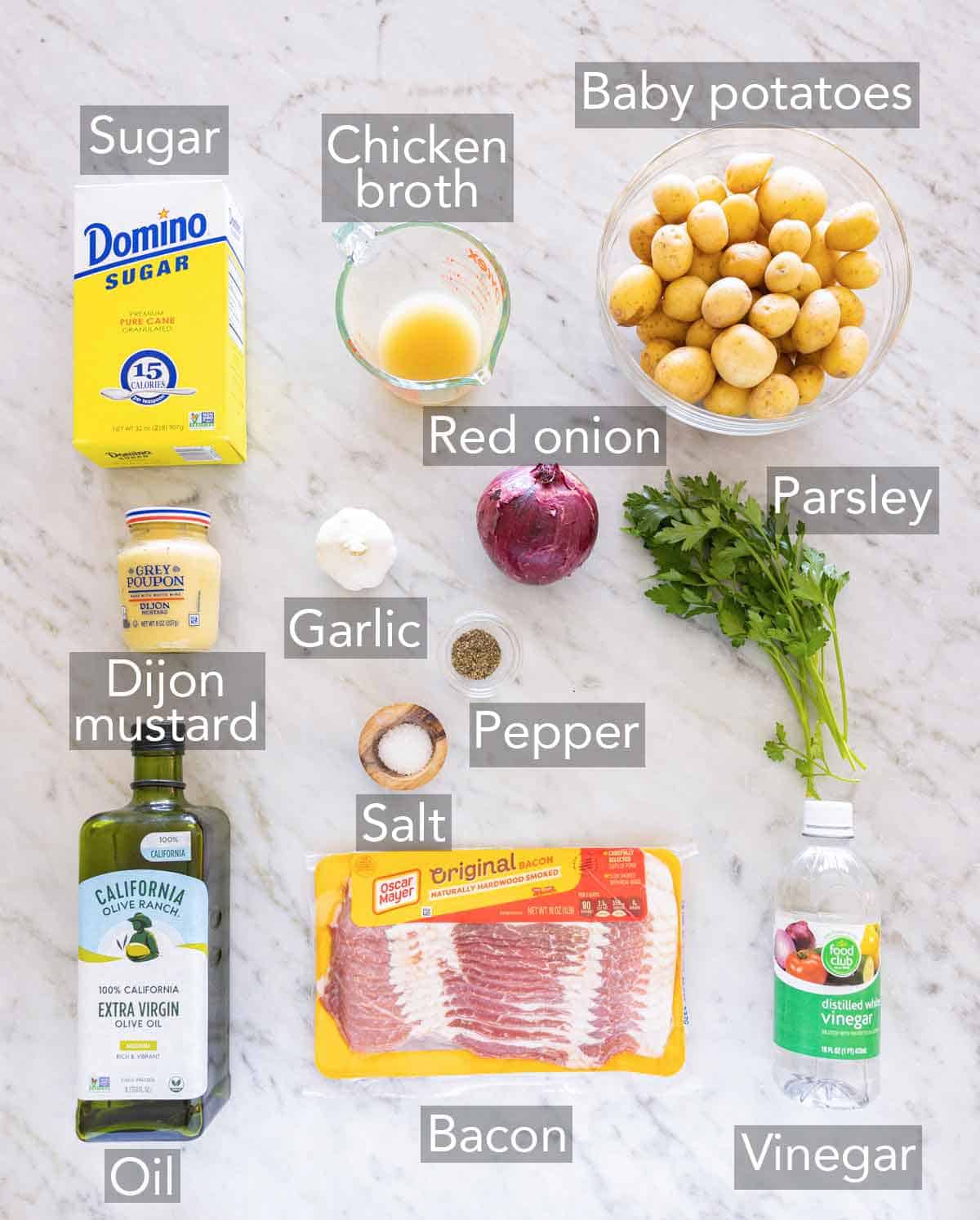 Ingredients needed for German potato salad.