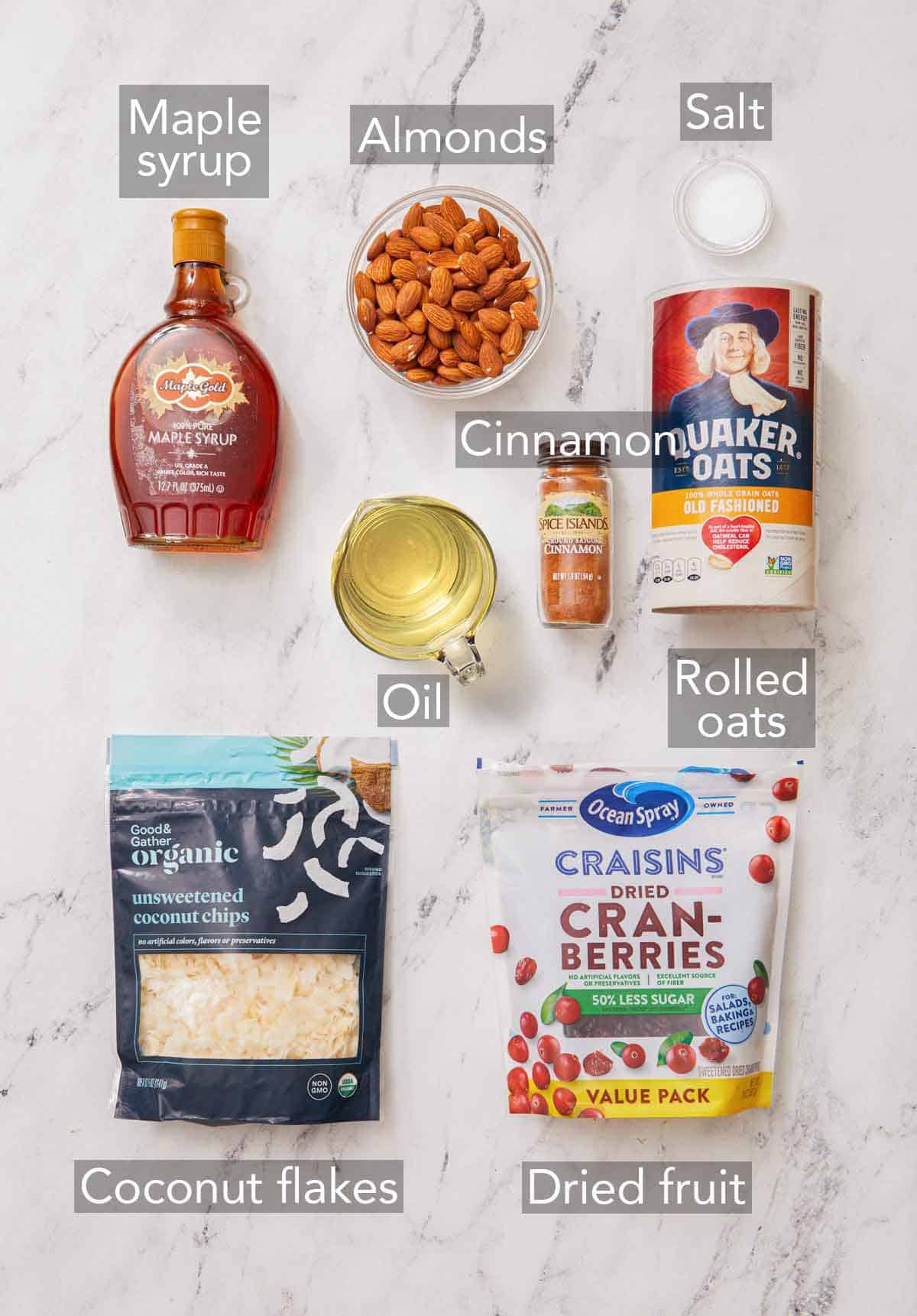Ingredients needed to make granola.