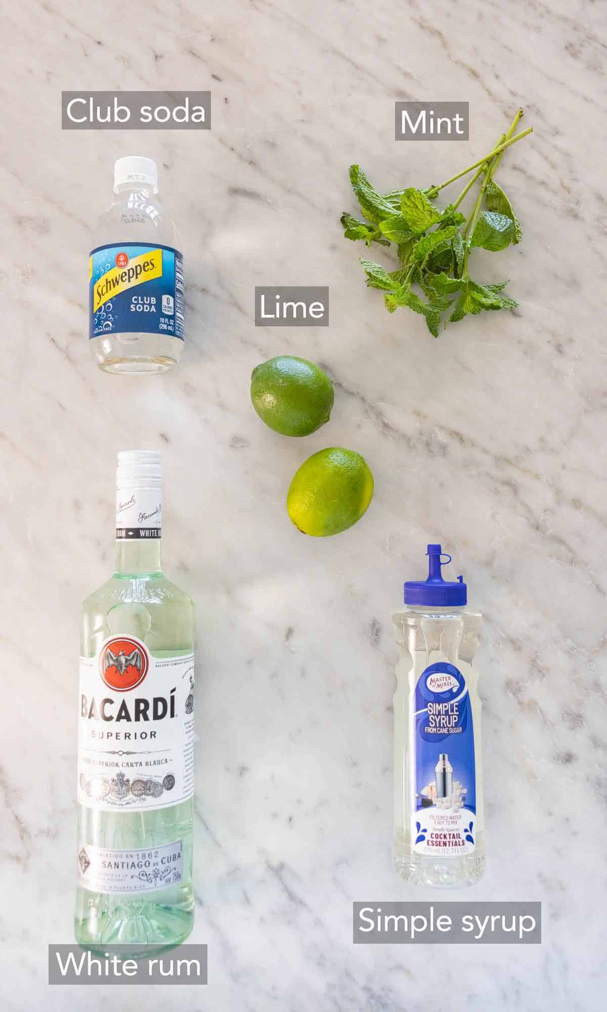 Ingredients needed to make mojito.