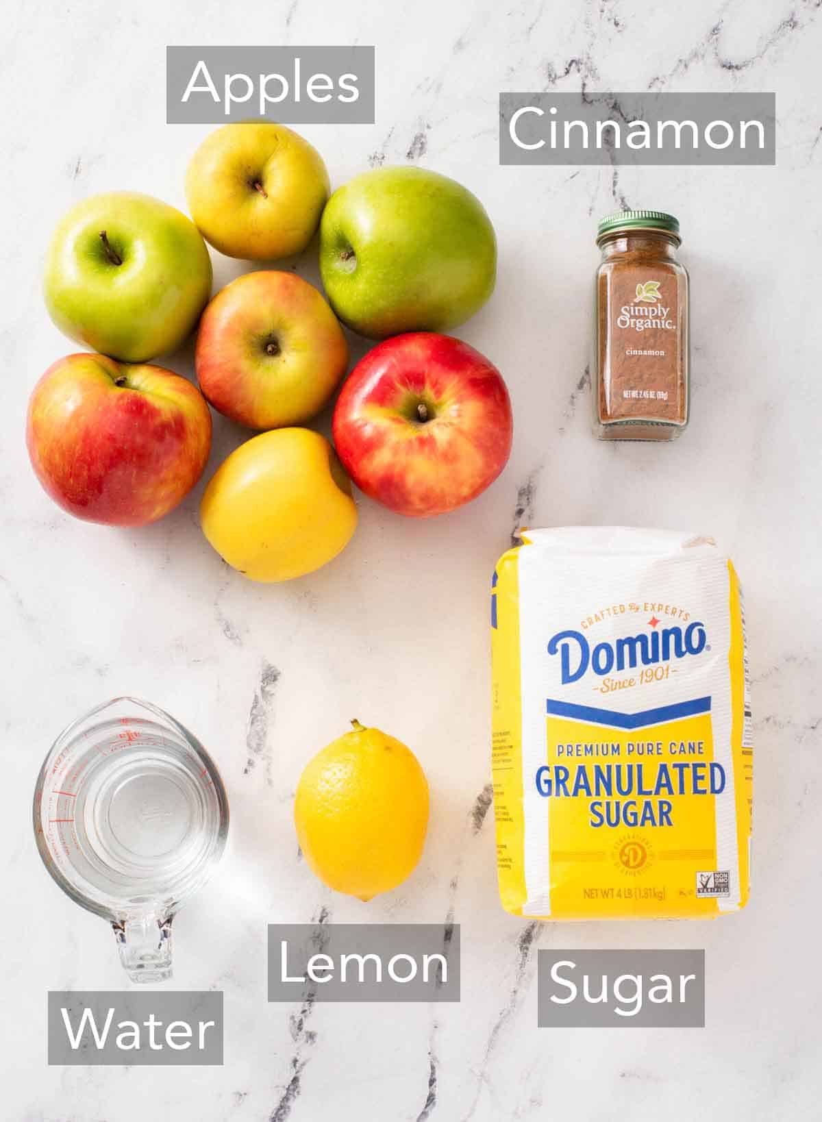 Ingredients needed to make applesauce recipe.